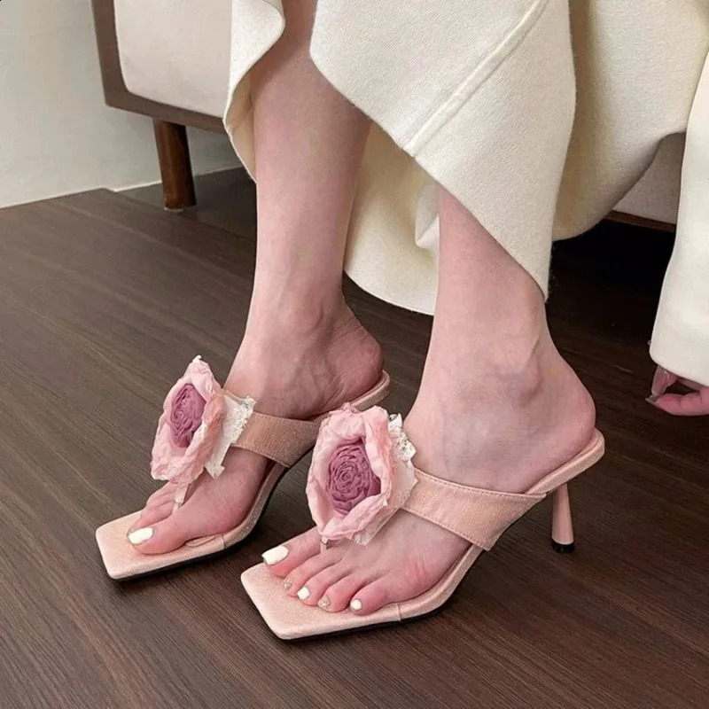 Slippers For Women Ladies High heels Summer Flip Flops Open Toe Flowers Bohemian S For Women Sandals Leather Sandals Woman 250814