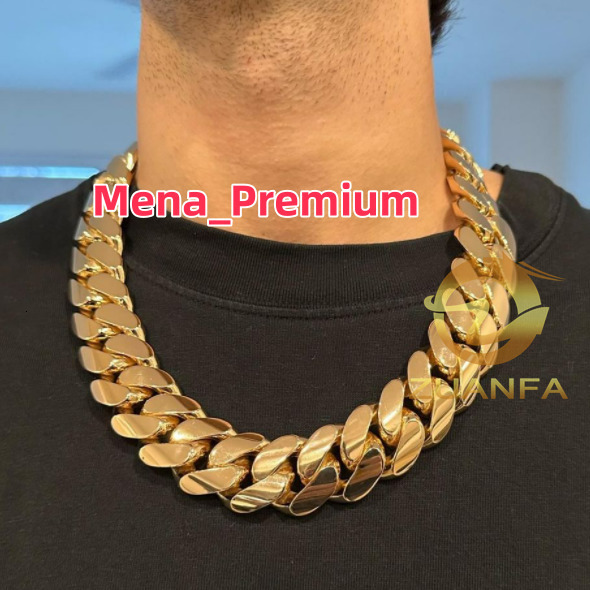 Zuanfa Hip Hop Jewelry 18k Gold Plated Big Size 22mm Miami Cuban Link Chain Bracelet Brass Cuban Men Necklace Chain