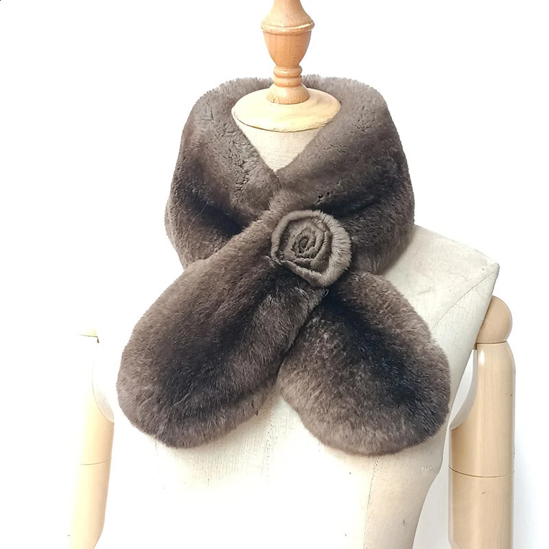 High Quality Rex Rabbit Fur Scarf Winter Fashion Rose Genuine Fur Scarves Winter Warm Neck Warmer 250811