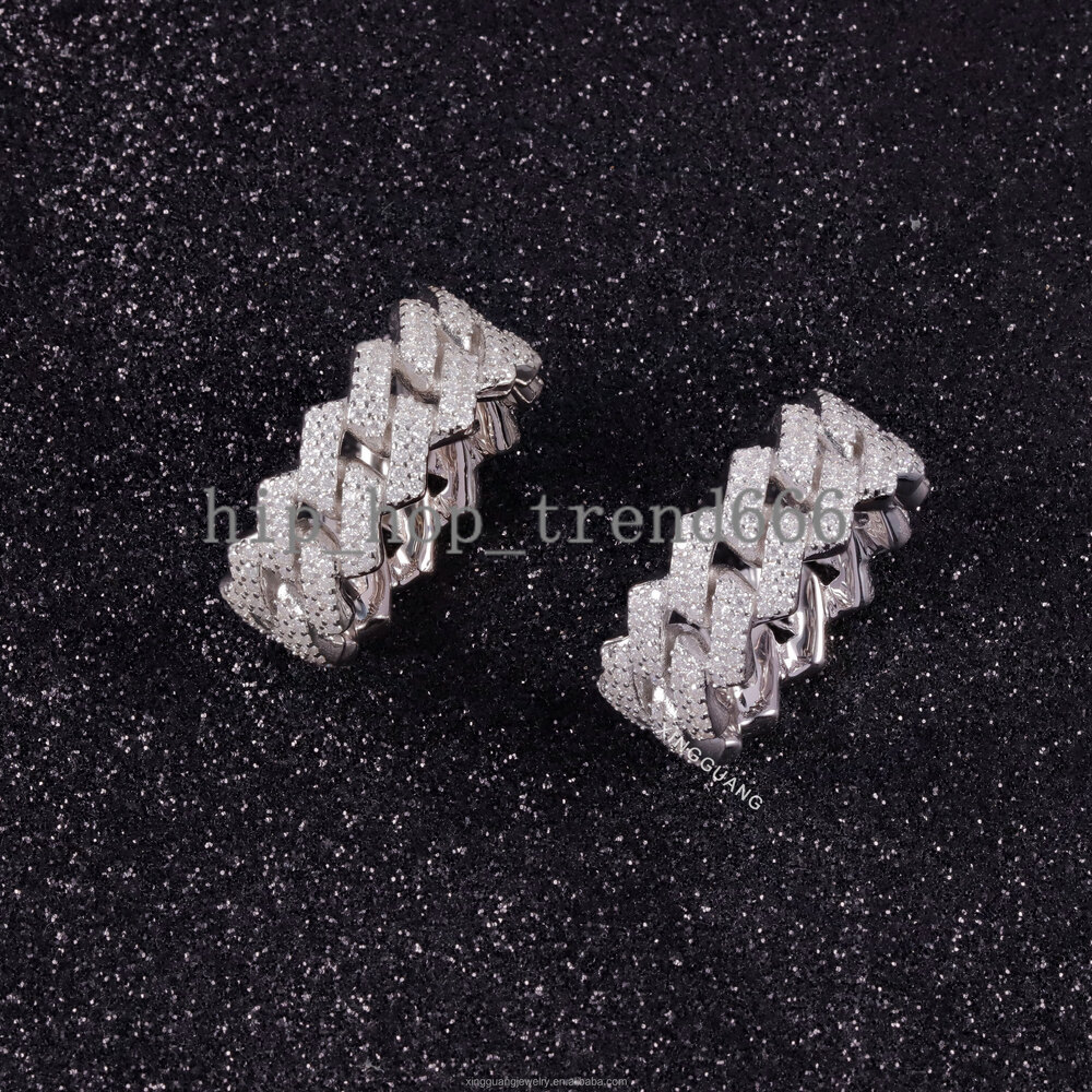 Factory Price 2 Rows Diamond Ring S925 Sterling Silver Gold Plated Hip Hop VVS Moissanite Diamond Ring