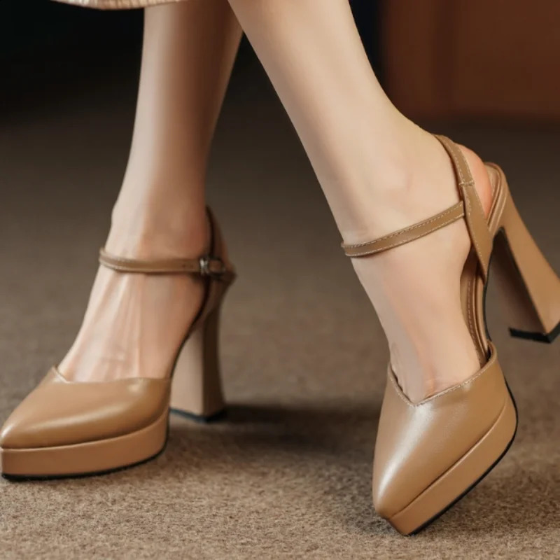 Chaussures féminines de printemps et automne Mary Jane Suede Couleur solide talons hauts plate-forme imperméable chaussures simples chaussures un