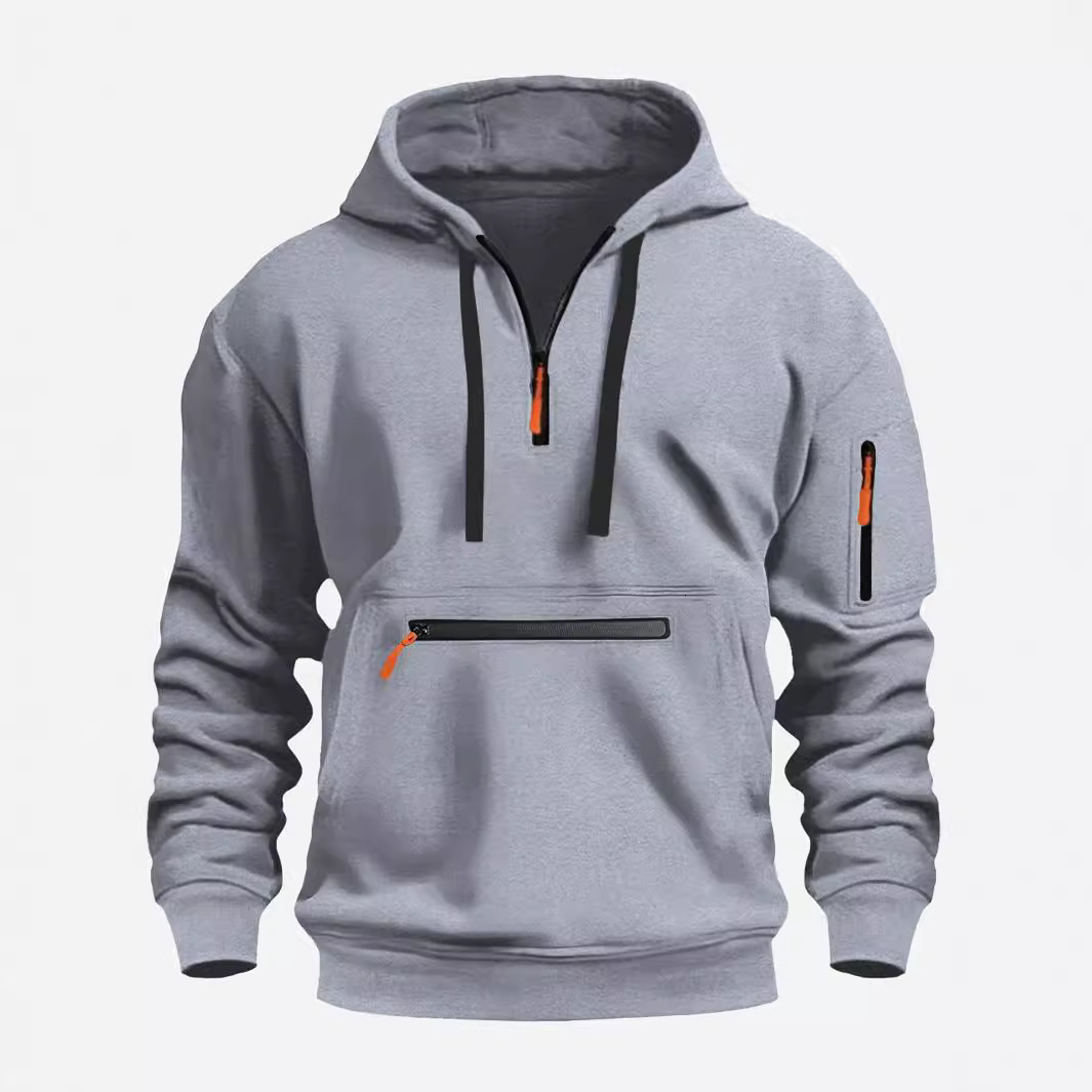 Plus Size Autumn Winter Casual hoodie Sports Multi-Zipper Arm Pocket Men's Sweatshirt Pullover Hoodie