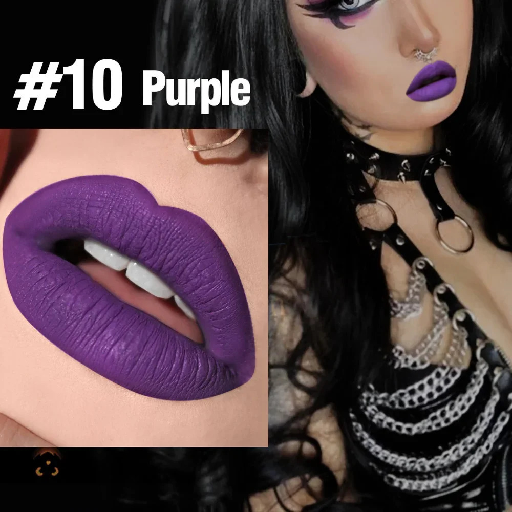 12 Colors Lip Gloss Long Lasting Matte Non-stick Cup High Pigmented Black White Purple Lipsticks For Cosplay Party 250814