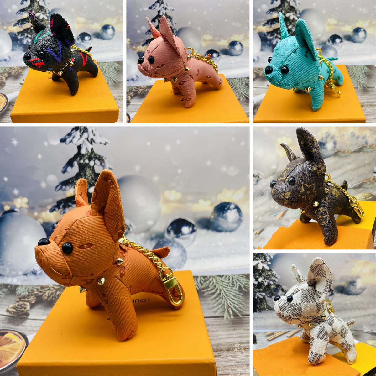 Designer dog keychains bag charms designer keychain wallet Cartoon animal small dog creative key chain accessories PU leather letter high quality je