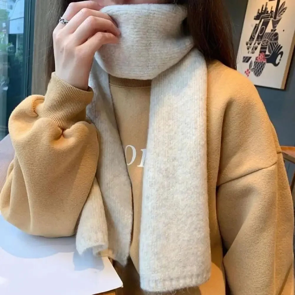 Knitting Scarf Solid Color Thickened Warm Women Scarf Cold Weather Thermal Neck Wrap Casual Outfit Scarf 250811