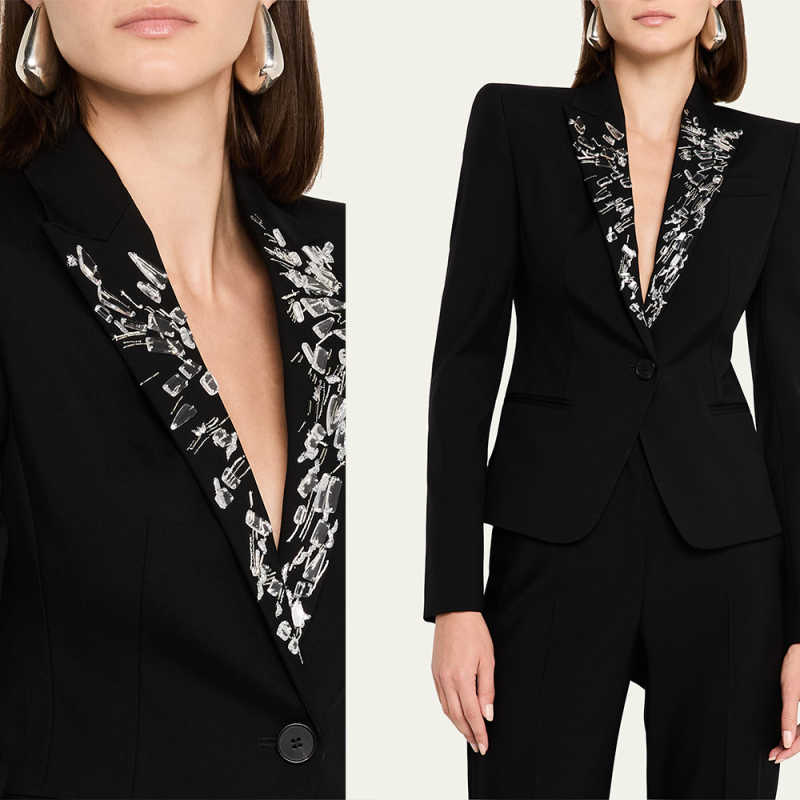 Elegant Women Costumes personnalisés 2 pièces One Button Office des femmes Pantalons de travail Crystal Birthday Evening Party Jacket Outfits