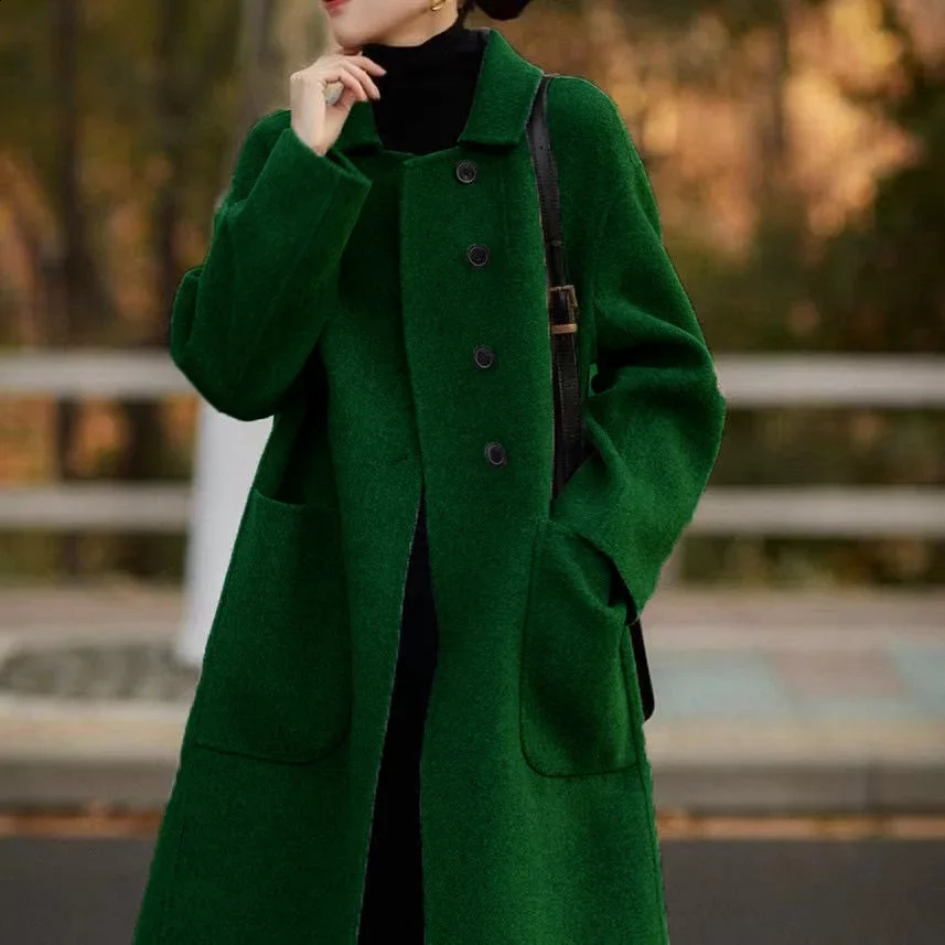 Plus Size Womens Wool Coat Medium Length Loose Fit Premium DoubleFaced Fleece Winter Thickened Outerwear for Autu 250815