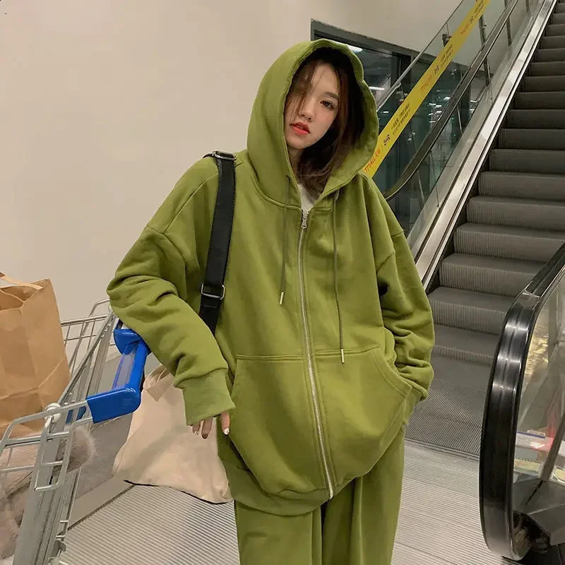 Insozkdg Autumn Casual Solid Loose Sports Suit College Wind Long Sleeves Sweatshirt Pants Two Piece Set Woman Clothes Outfits 250815
