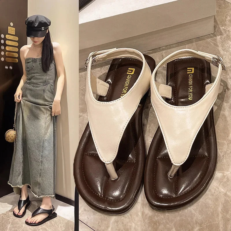 Fashion Clip Toe Minimalist Sandals for Womens Summer Fashion Round Toe Flat Shoes for Home Low Top Outdoor Wear Sandals 250814