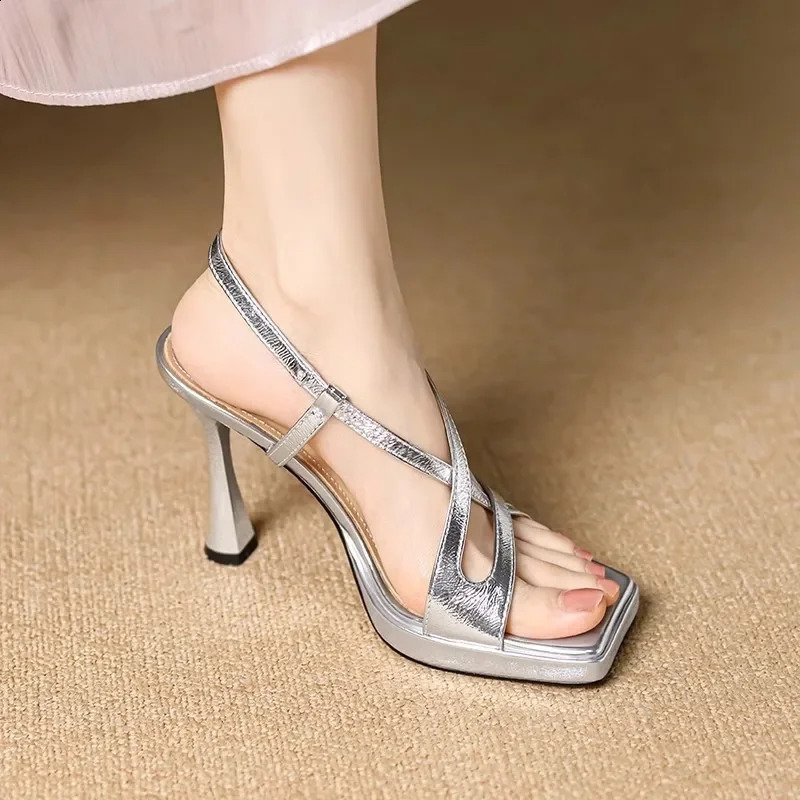 Womens pu Band Cross Strap Kitten Heel Open Toe Sandals Elegant Ladies Slim Daily Dress Pumps Plus Size 34-39 Shoes 250814