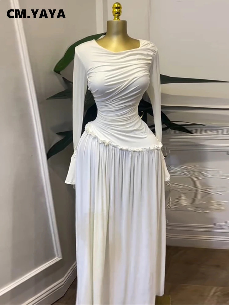 Cm.yaya Femmes manches complètes O-col élégant robe longue champignon arbre comestible doux plage de vacances en soirée sexy robes vestidos 25081