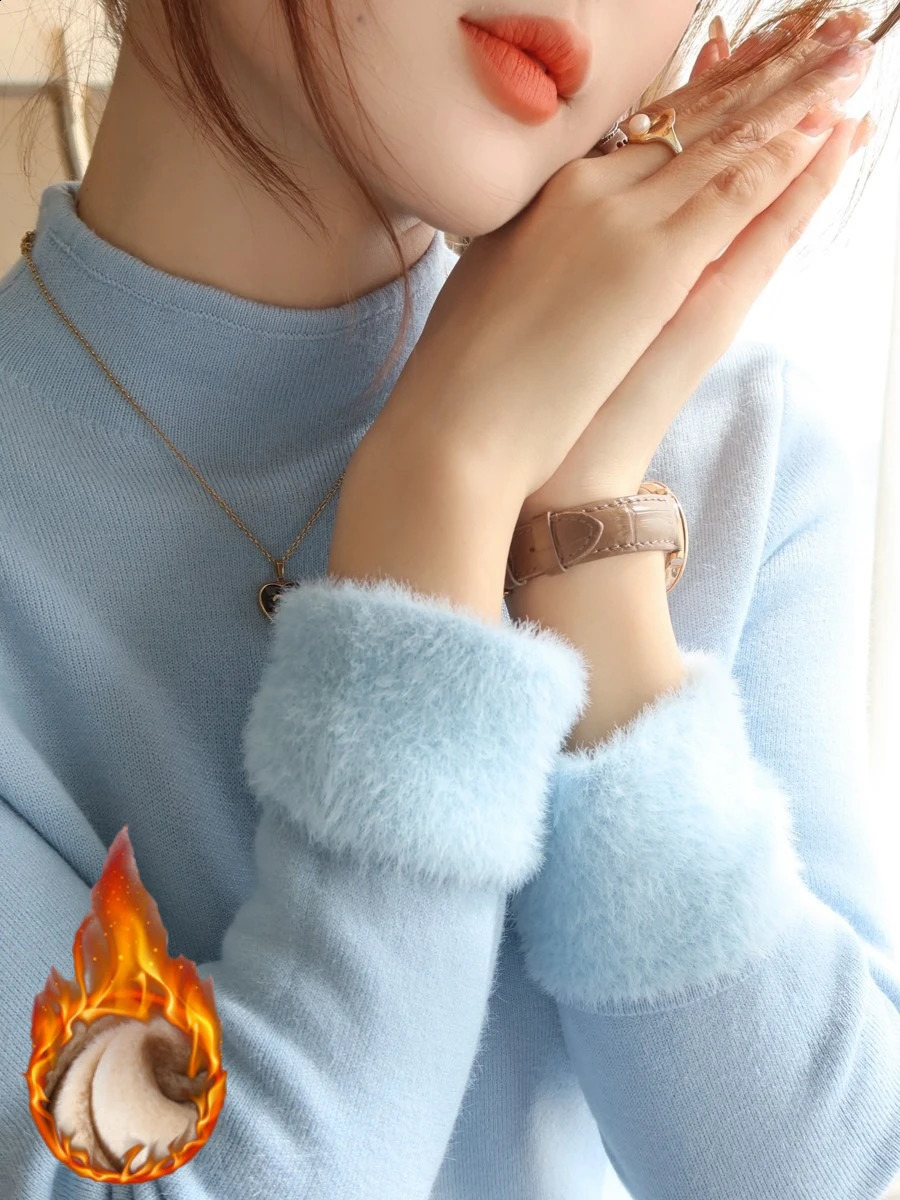 AOSSVIAO Womens Knitted Thickened Sweater Autumn Winter Solid Warm Pullovers Korean Style Basic Versatile Tops 250815