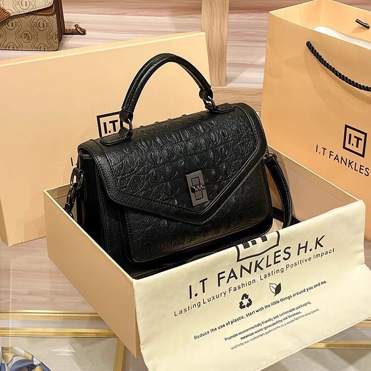 Women's New Fashion Genuine Leather Crocodile Pattern Handbag Versatile Shoulder Crossbody Large Bag Trendy