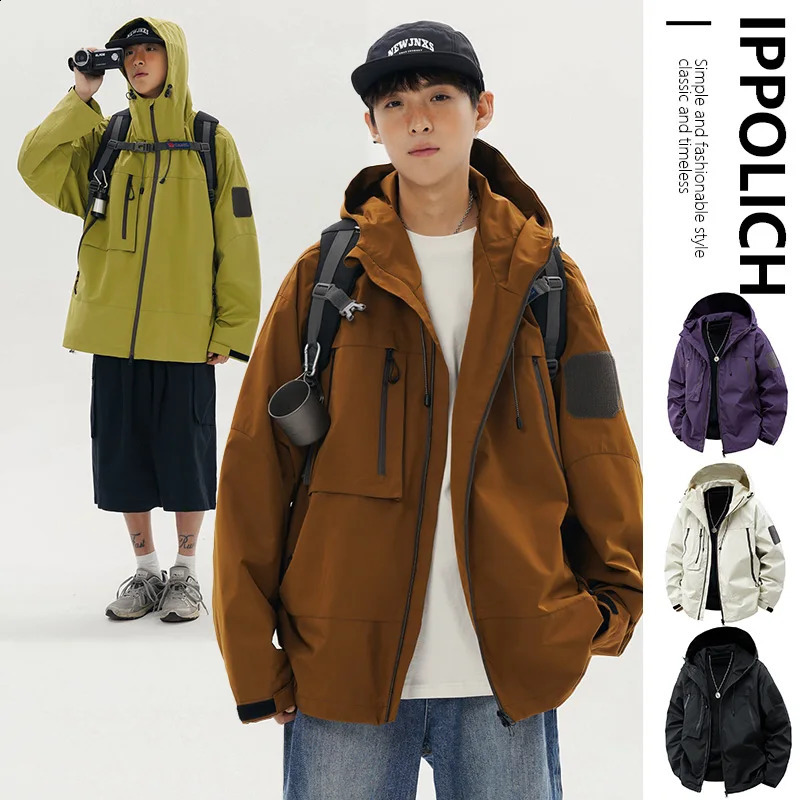 Autumn Hiking Jacket Mens Waterproof Windproof Hooded Camping Windbreaker Trekking Fishing Fashion Coat Outdoor Spring Clothes 250811