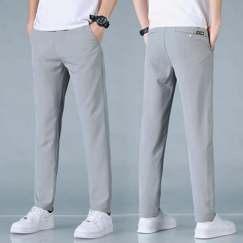 2025 Spring Summer Ultra-thin Mens Casual Pants Slim Straight Leg Elastic Waist Sports Jogging Trousers Fashion Men Golf Pants 250808