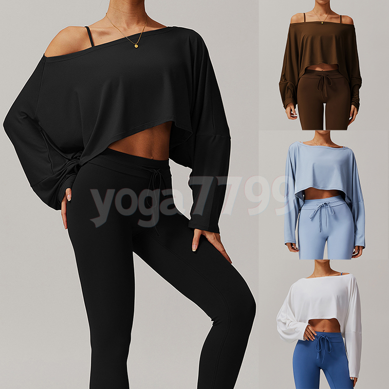 Yoga Tops Sports Hoodies Women's Long Sleeve Workout Top Off Shoulder Batwing Loose Fit Yoga Shirt Casual Wear Cover Up Blouse Gym Fitness Spor