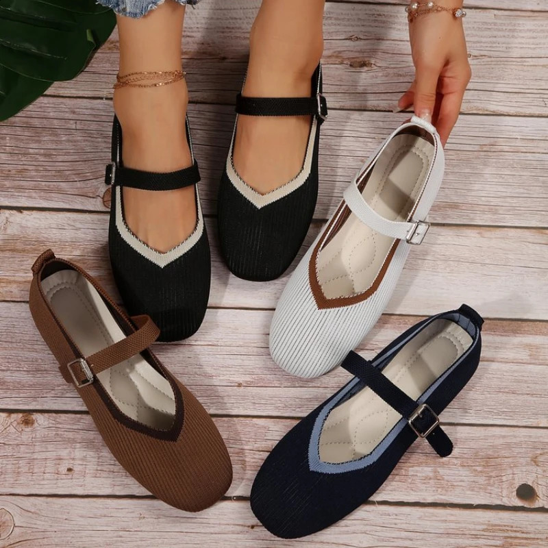 Femmes de printemps flats modes de tête femme femme Mary Janes chaussures d'automne ballet boucle mode boucle plate zapatos de mujer 250811