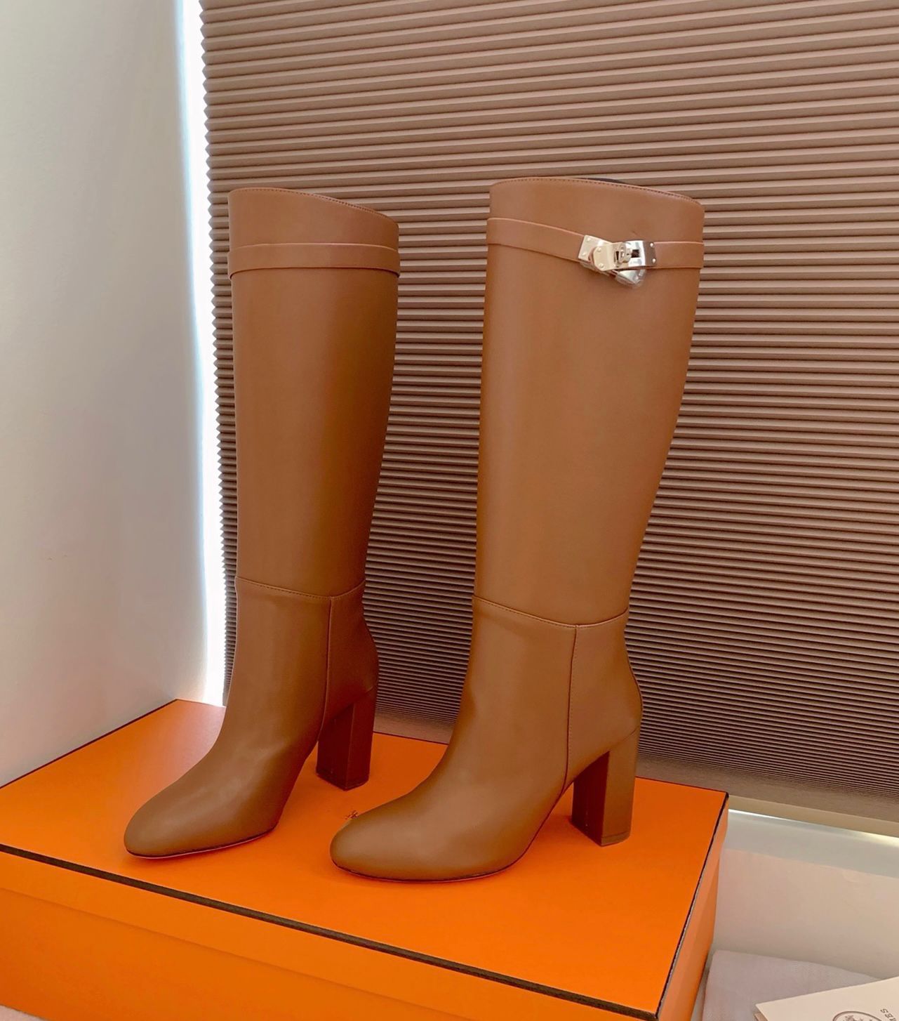 High heeled Long boots Autumn winter Pointed Printed SHoes Coarse heel women shoes leather zipper letter designer shoe lady Heels Flat knee boot siz
