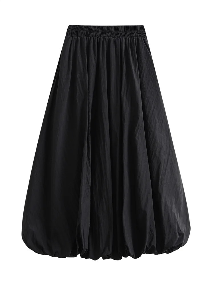 CHRONSTYLE Fashion Women Long Skirts Elegant Elastic High Waist Solid A-Line Skirts Ruched Loose Casual Pleated Skirts 2024 250812