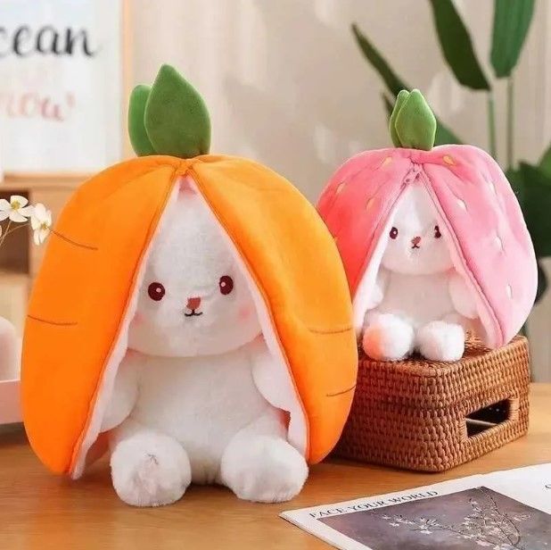 7inch 18cm Bunny Stuffed Kaii Squishy Cute Easter Bunny Plush Turn Into Rabbit Fruit Doll Carrot Strberry low Funny Bunny Toy for Baby FY9778 K26-image-1098169872