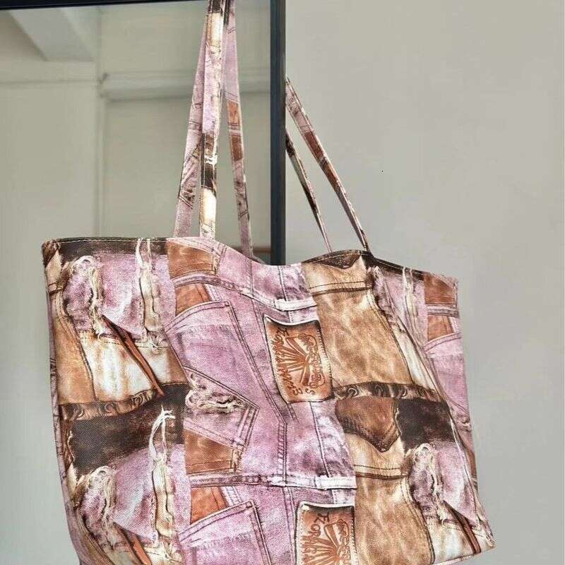 2025 New Splicing Handbag, Large Capacity, Niche Design, High-end Sense, College Class Ladies Shoulder Bag