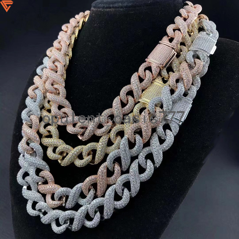 Custom Infinity 925 Silver Necklace Iced Out VVS Moissanite Diamond Hip Hop Cuban Link Chain for Men Fine Jewelry Color Necklace