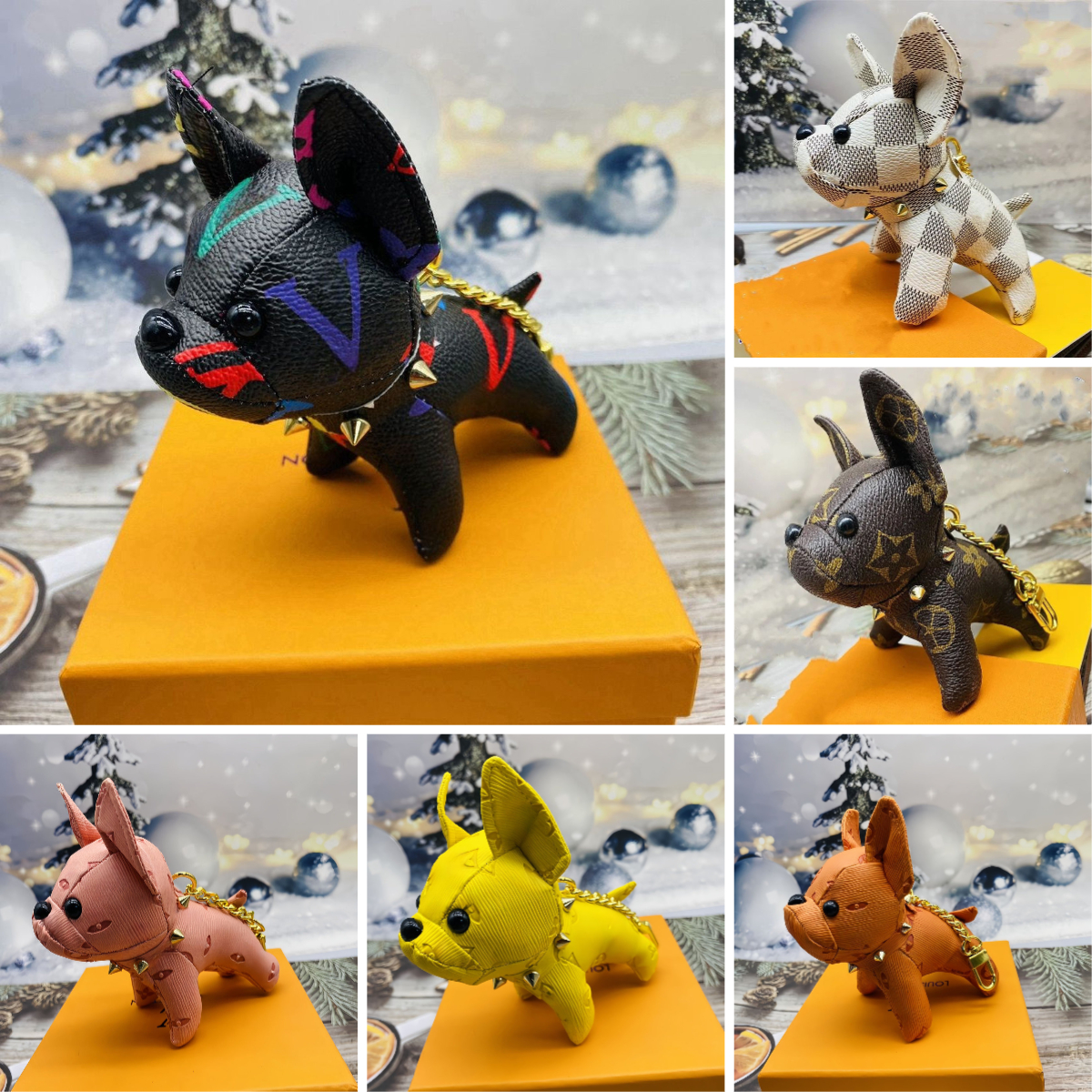 Classic Cartoon dog keychains animal Accessories high quality designer band French bulldog dog Keychain PU leather letter bag pendant designer keych