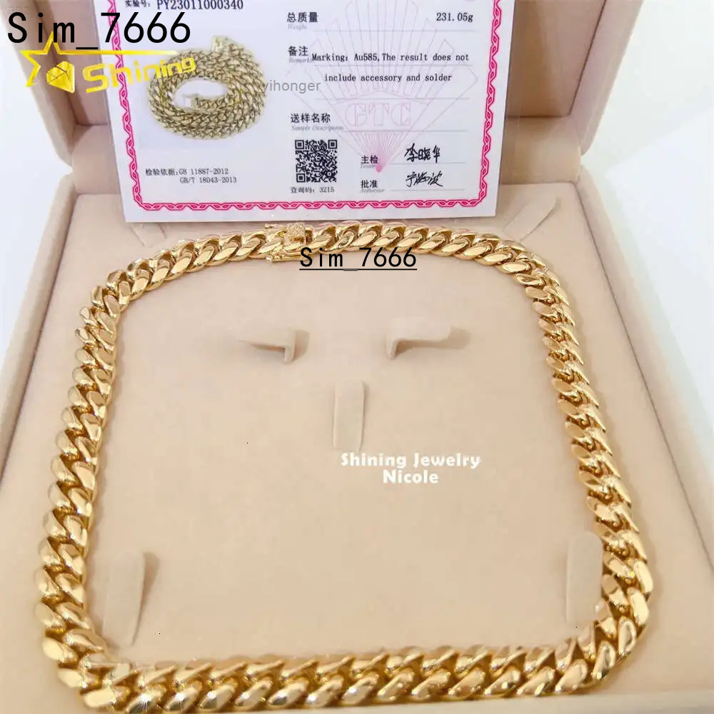 Luxury Plain Design Hip Hop Custom Made 12mm 231g Solid Gold Jewelry 14k Cuban Link Chain