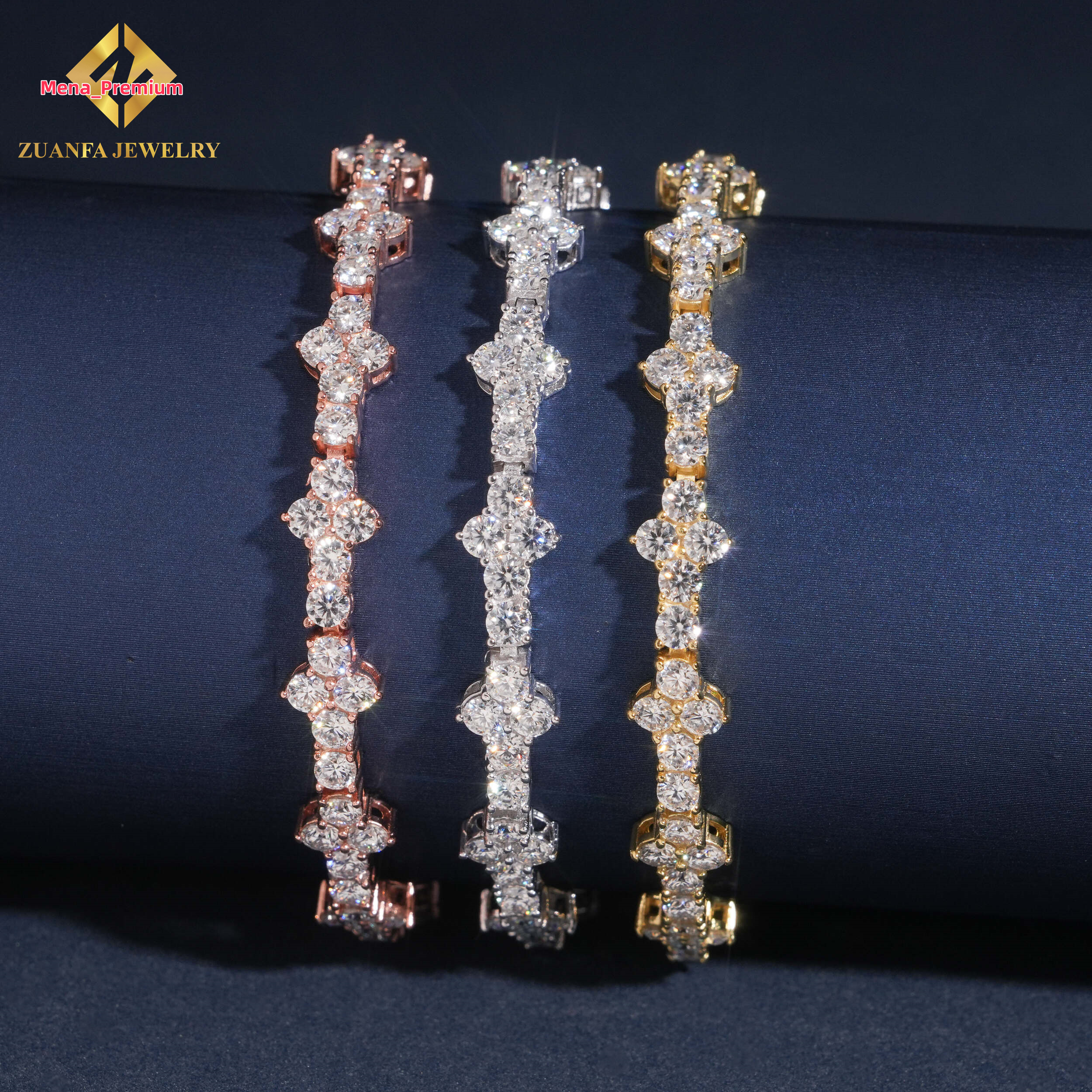 Designer jewelry Hot Sale Cross Tennis Jewelry 18K Gold Plated 3mm Moissanite Diamond Tennis Chain Bracelet 925 Sterling Silver Fine Jewelry