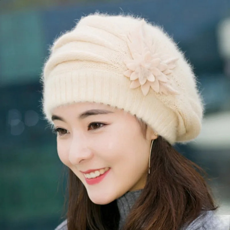 Autumn and Winter Hats Foreign Style Rabbit Hair Wool Beret Middle-aged Mothers Plush and Thickened Ear Protection Bonnets250812