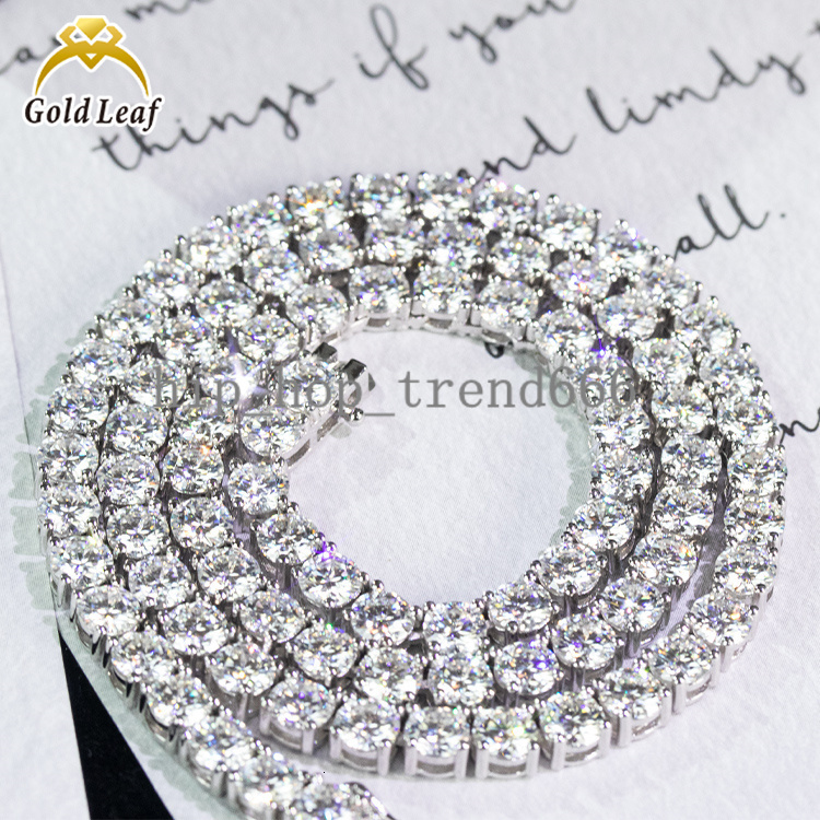 Goldleaf Trendy Hiphop Tennis Chain Bracelet 925 Silver Gold Plated Necklace 3/4/5mm moissanite moissanite moissanite Tennis Link Chain