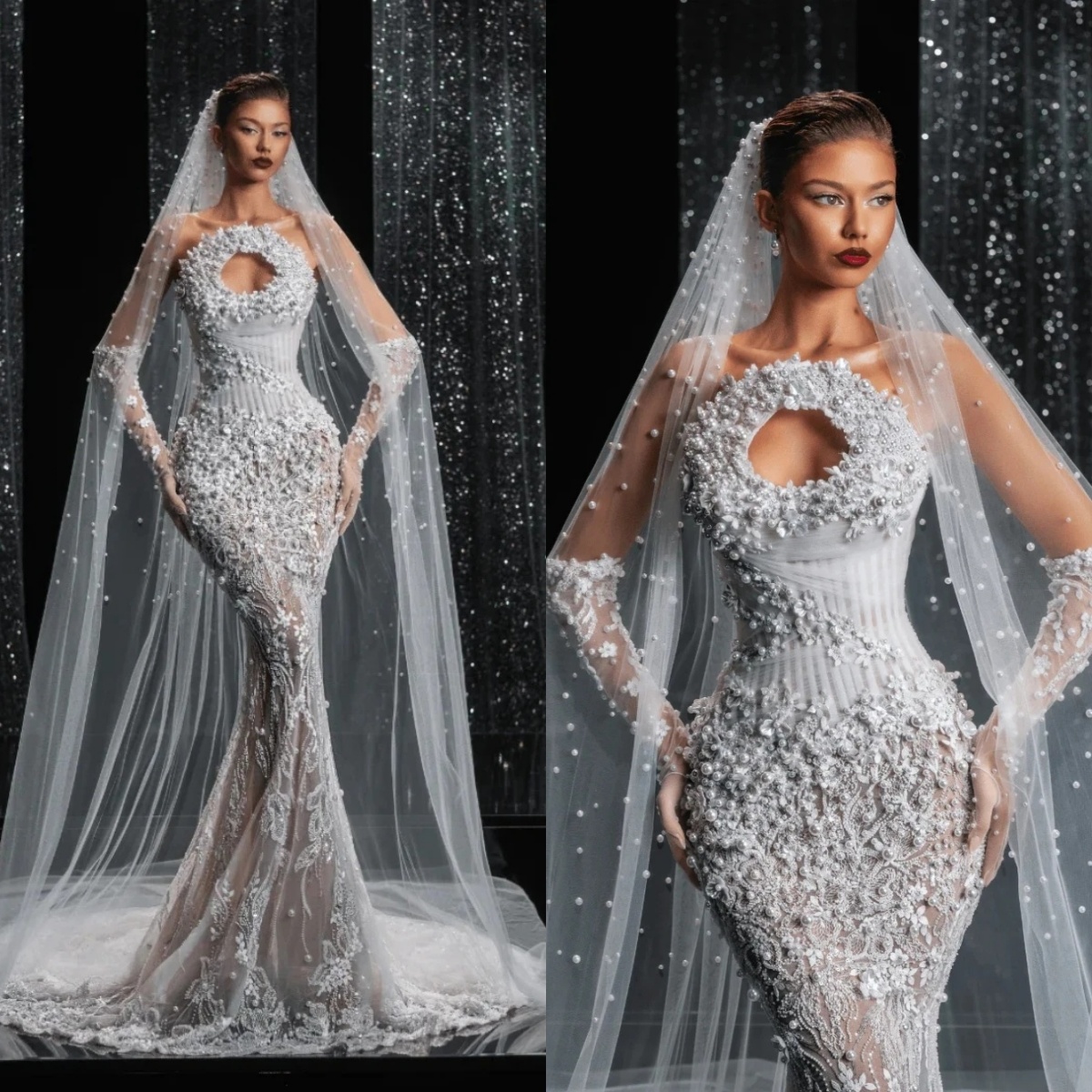 Modern Wedding Dresses Appliques Pearls Strapless Bridal Gowns Flowers Sweep Train Mermaid Illusion Customized Vestidos De Novia Plus Size