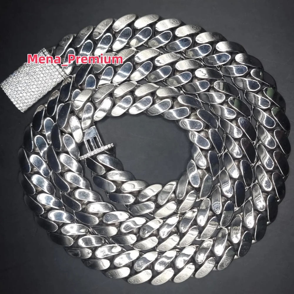 925 Sterling Solid Silver 18mm Plain Miami Cuban Link VVS Moissanite Iced Lock Box Mens Womens Necklace Cuban Chain