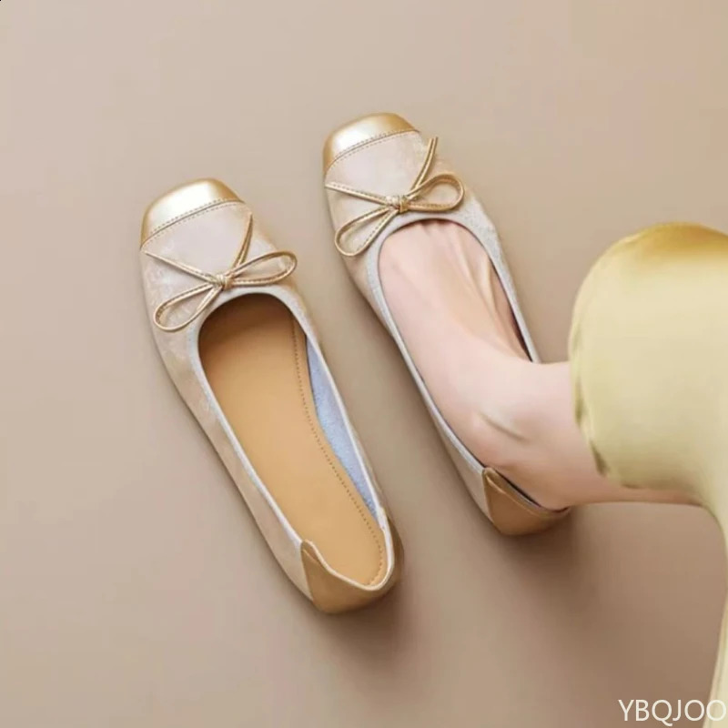 Summer Fashion Style Chinese Style Versatile Womens Shoes Bow Shallow Mouth Soft Sole Ballet Flat Sole Single Shoe 250815