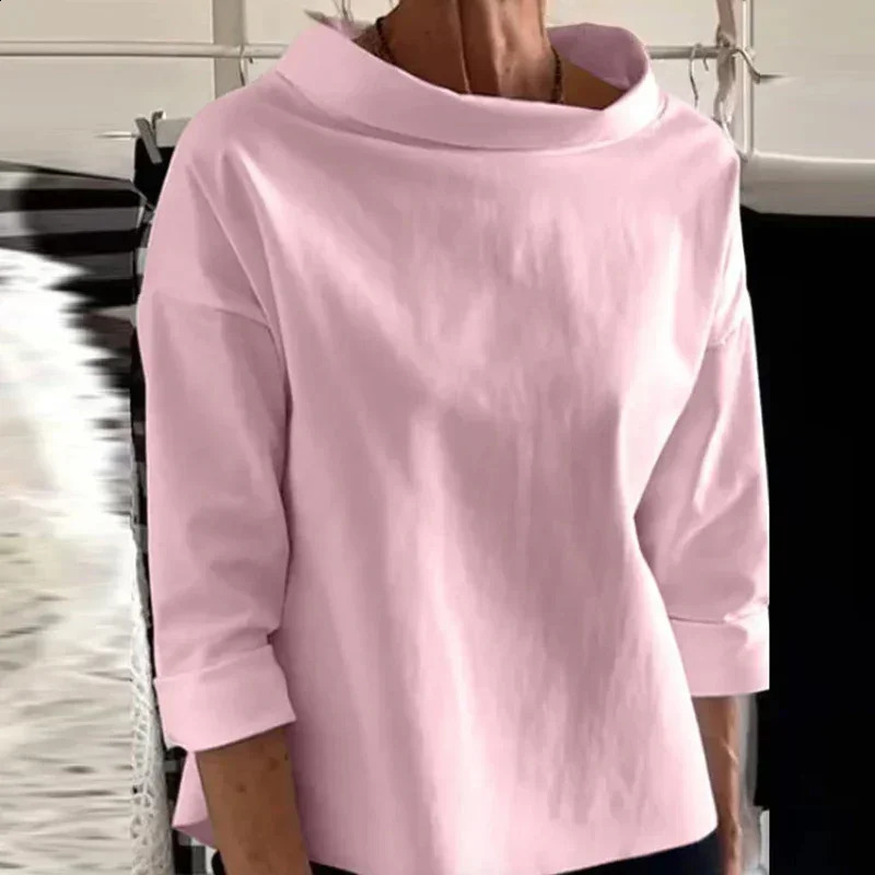 Autumn Retro Female Pullover Top Spring Casual Women Half Turtleneck Loose Sweatshirt Hoodies Fashion Solid Long Sleeve Tshirt 250814