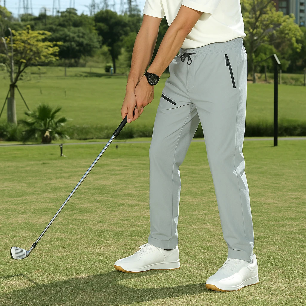 Golf Pants for Men Summer Thin Quick Dry Stretchy Pants Men Drawstring Casual Zippered Pockets Outdoor Trousers Summer Pants Men 250808