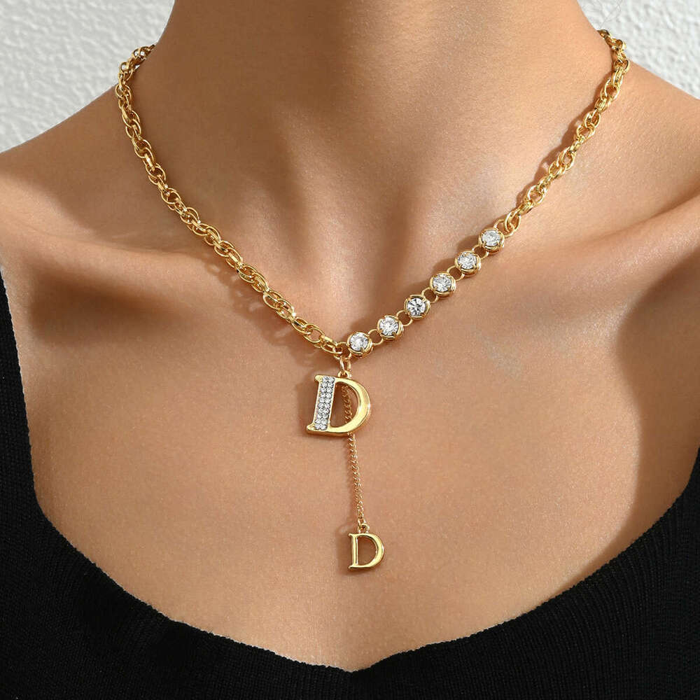 Sweet Korean Style Fresh Women's Necklace Personalized English Letter Niche Design Clavicle Chain Inlaid with Zircon Jewelry