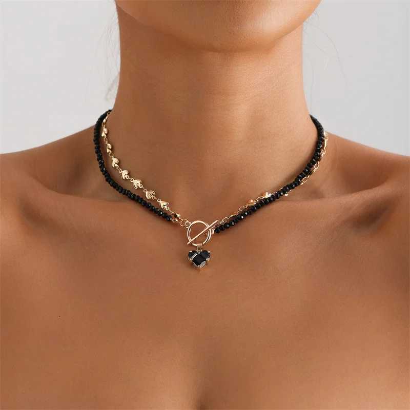 Fashion Unique Double Layer Chain Black Love Heart Necklaces Women Zircon Love Pendant Necklace Jewelry Party Gifts XJ250816