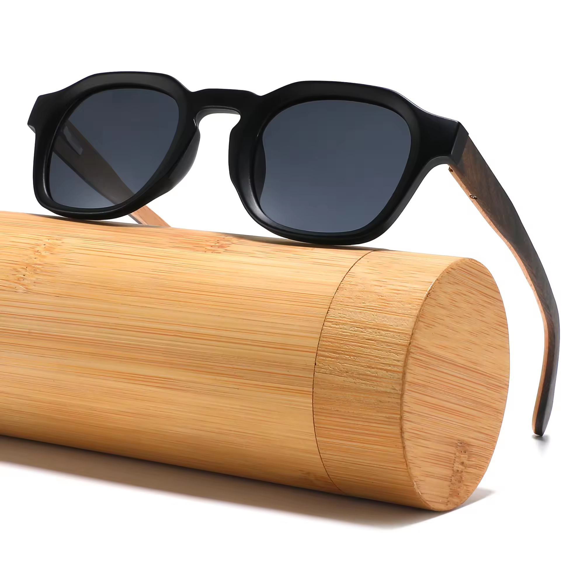 Environmental protection pure natural bamboo leg glasses2025 spot men's sunglasses box custom Logo carved zebra wood sunglasses polarized light