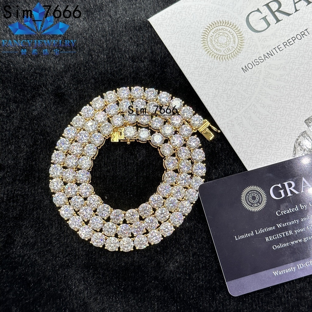 En gros 925 argent 10k 14K 18k Gold Diamond Men Men Bracelet Chaîne Bracelet 2 mm 3 mm 4 mm 5 mm 6 mm 6,5 mm VVS Moisanite Collier de tennis Mois