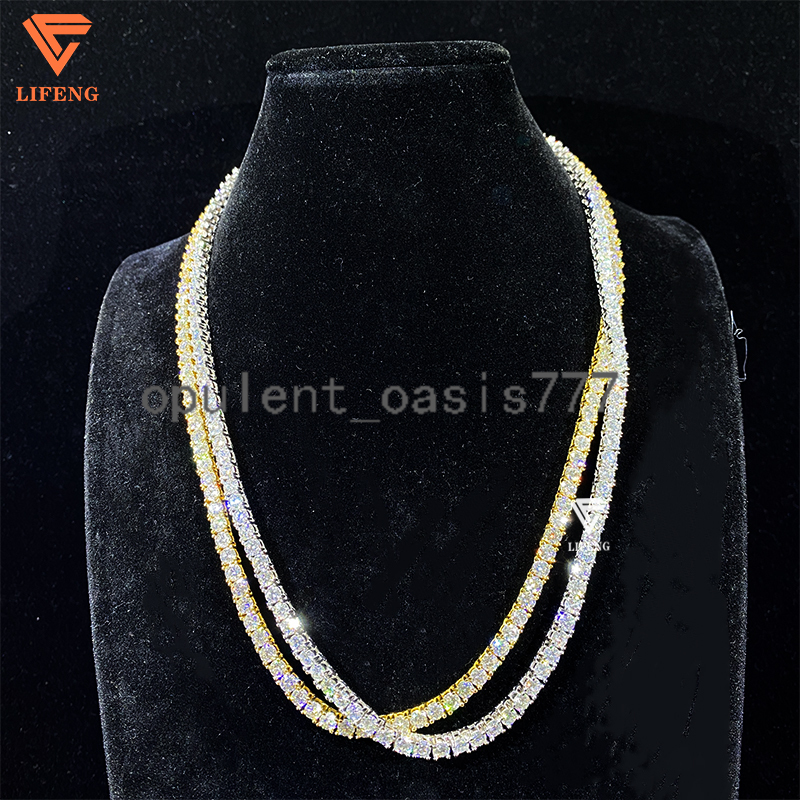 Pass Diamond Tester Large Stock Hip Hop Jewelry 3mm-8mm VVS Moissanite Diamond 925 Silver Iced Out Tennis Chain Necklaces