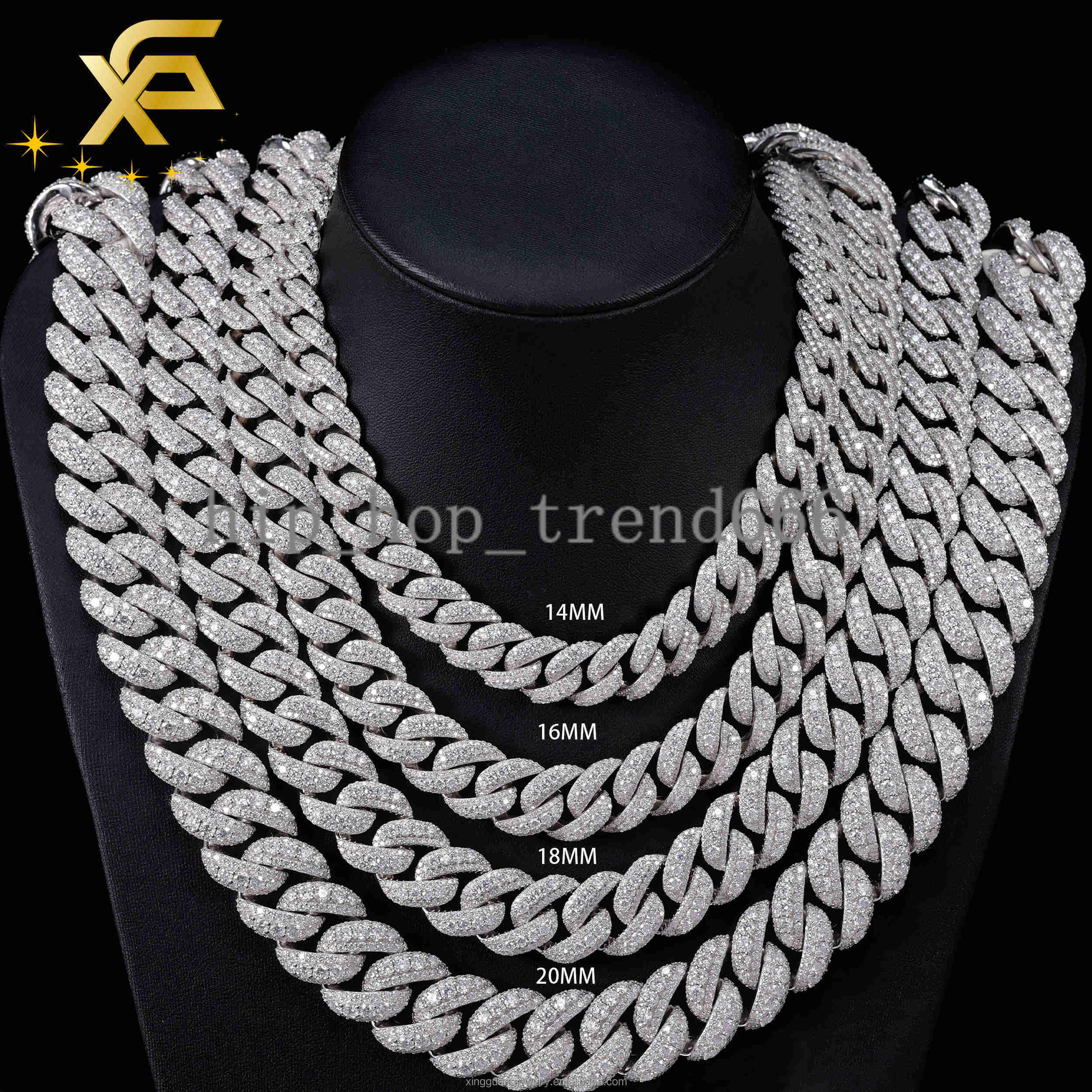 Middle Big Size Diamond Necklace 925 Silver 18k Gold Plated Moissanite Cuban Link Chain with GRA Certificate