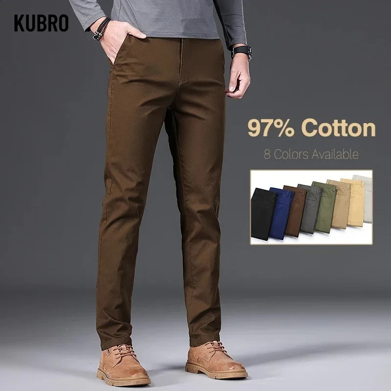 97% Cotton Mens Casual Pants Fashion Comfortable Elastic Slim Straight Business Trousers Mens Summer Pants Horse Golf 250808