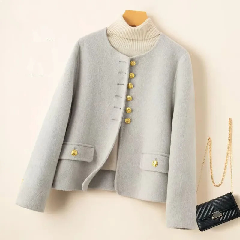Autumn Winter Double-Sided Wool Cashmere Coat Women O-Neck Single-Breasted Short Slim Woolen Jacket Female Outerwear B643 250815
