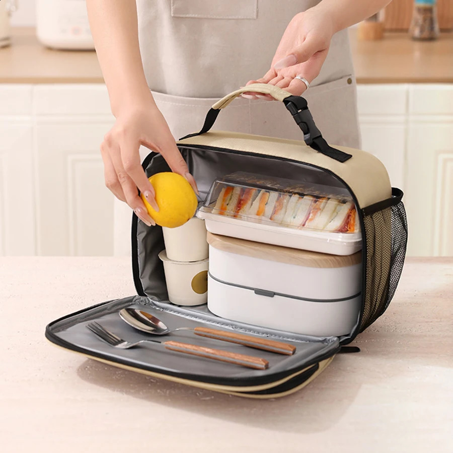 Sac à lunch isolé isolation bento pack en aluminium en aluminium sac de riz repas pack de glace pack de glace bento sac à main à la main à la mai