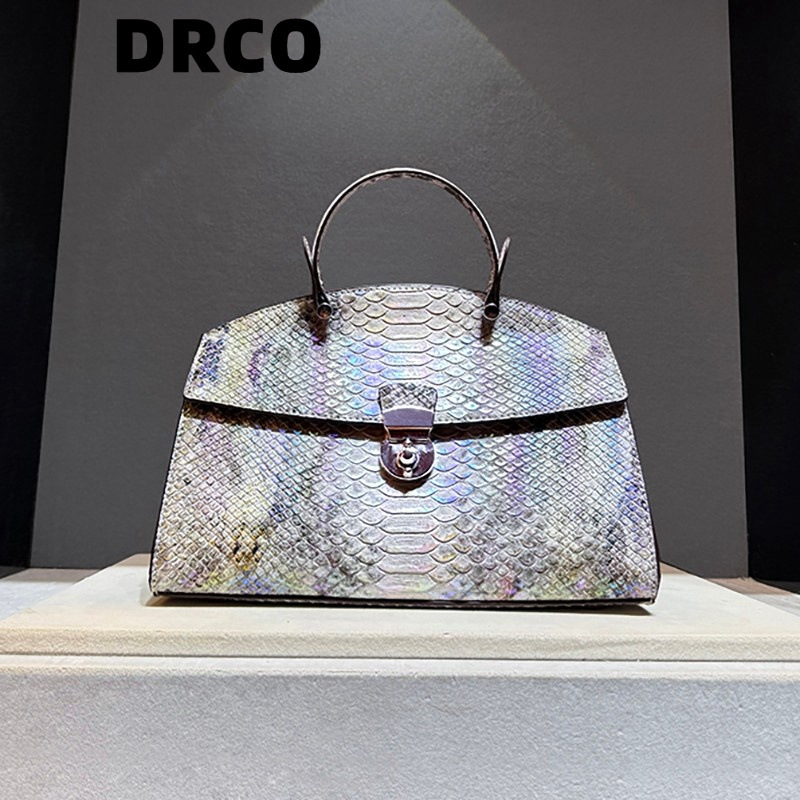 Trendy Genuine Leather High-End Snake Pattern Bag for Women New Lock Buckle Single Shoulder Crossbody Handbag