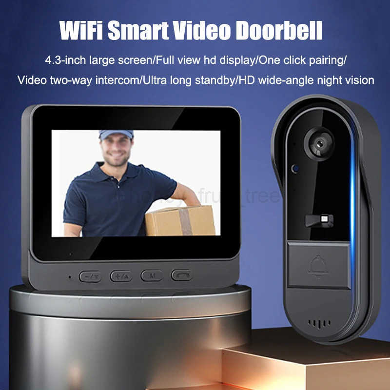Wireless Intercom Doorbell Night Vision HD Ch. z.3 inch IPS Screen Waterproof Doorbell Camera Smart Home Security Video Eye Bell T250816