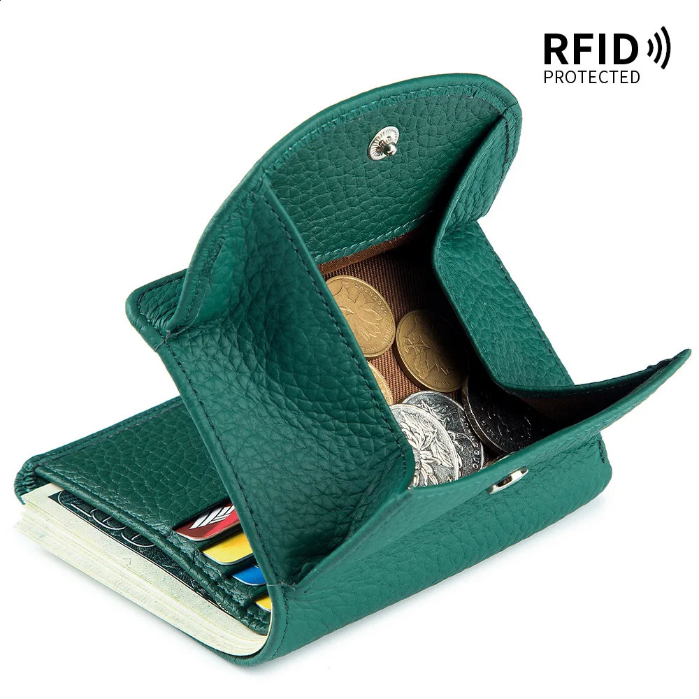 Women Genuine Leather Mini Wallet RFID Folding Simple Ultra-thin Small Soft Cowhide Wallet Female Card Holder Coin Bags 250814