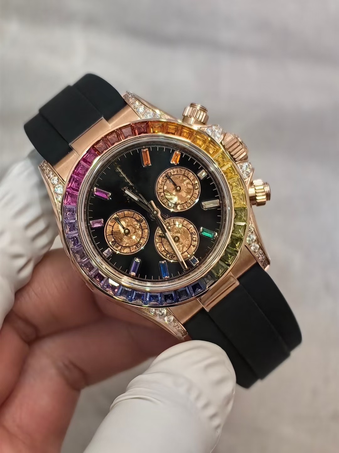 FH factory Men's watch Automatic Mechanical 4130 movement Chronograph Work Watches 40mm steel Colorful Rainbow Diamond Bezel sapphire waterproo
