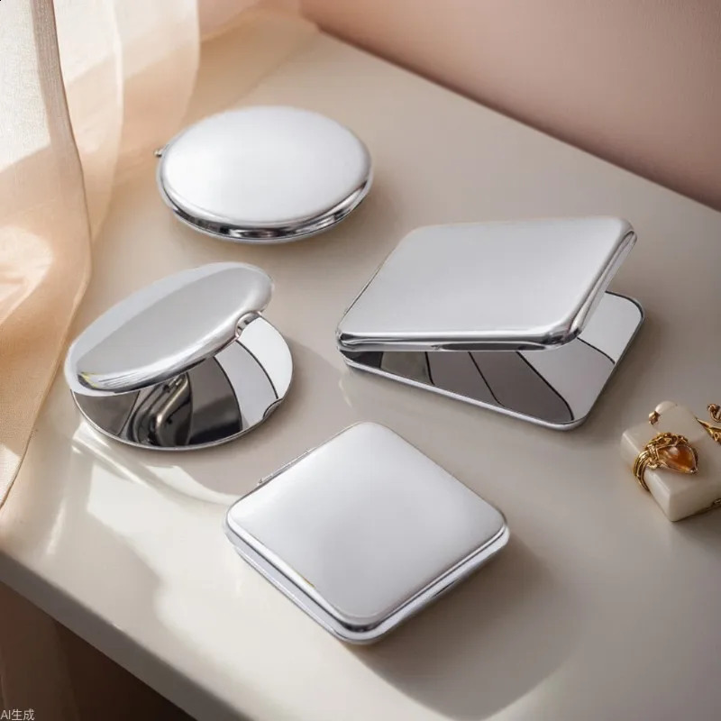 1pc Portable Stainless Steel Makeup Mirror Women Hand Pocket Folded-Side Cosmetic Make Up Mirror Small Various Shapes 250814